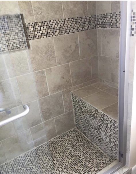 Shower Tile Bench Ideas, Shower With A Bench, Bathroom 2023, Tile Walk In Shower, Old Bathtub, Custom Shower Doors, Corner Bathroom, Full Bathroom Remodel, Bathtub Tile