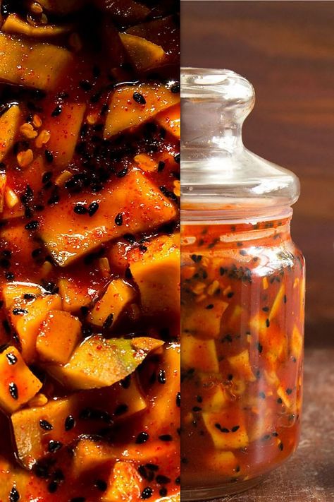 sweet sour punjabi mango pickle Sweet And Sour Pickles Recipe, Indian Pickle Recipe, Pickle Mango Recipe, Hot Pickles, Pickle Recipes Homemade, Sour Pickles, Mango Pickle, Punjabi Style, Pickle Recipe