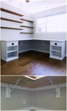 Diy Crafts Desk, Diy Corner Desk, Diy Office Desk, Diy Computer Desk, Desk Solutions, Decor Ideas Bedroom, Desk Plans, Craft Room Design, Creative Bedroom