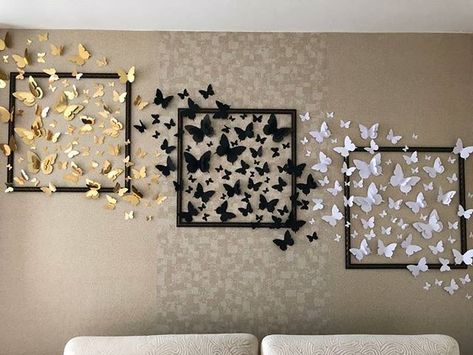 Butterfly Wall Decor Diy, Diy Butterfly Decorations, Butterfly Wall Art Diy, Paper Folding Art, Diy Room Decor Videos, Easy Room Decor, Easy Diy Room Decor, Cute Diy Room Decor, Butterfly Wall Decor