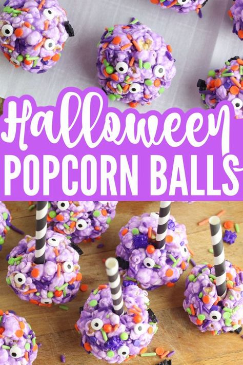 Get into the spirit with these easy-to-make, frightfully delicious popcorn balls! Perfect for parties or a fun family treat. Halloween Popcorn Balls, Popcorn Balls Recipe, Halloween Snacks For Kids, Halloween Popcorn, Fun Halloween Treats, Popcorn Balls, Halloween Treats For Kids, Fun Halloween Food, Halloween Food Treats