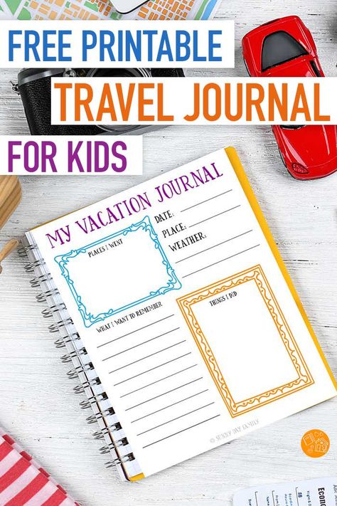 Free printable travel journal page for kids! Capture family vacation memories with this fun travel journal. Perfect for kids of all ages and makes a great travel planner page! #vacation #travel #journal #forkids Road Trip Book Diy Travel Journals, School Vacation Activities, Road Trip Binder For Kids, Travel Journal Pages Printable, Free Printable Travel Journal Pages, Vacation Journal Ideas, Travel Binder For Kids, Travel Journal Template, Disney Travel Journal