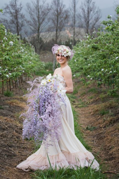 Spring Blossom Bridal Shoot | Image: Sulet Fourie Wisteria Bouquet, Wisteria Cottage, Lavender Wedding Colors, Pastel Weddings, Lavender Wedding Theme, Wisteria Wedding, Fairytale Book, Cascading Wedding Bouquets, Purple Wisteria