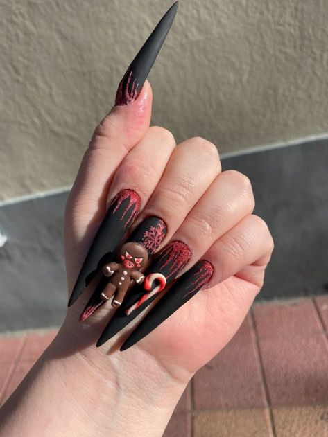 77 Fun & Festive Christmas Nails to Copy in 2023 | Christmas Nails Short Spooky Xmas Nails, Christmas Horror Nails, Horror Christmas Nails, Creepy Christmas Nails, Krampus Nails, Christmas Nails Dark, Spooky Christmas Nails, Dark Christmas Nails, Goth Christmas Nails