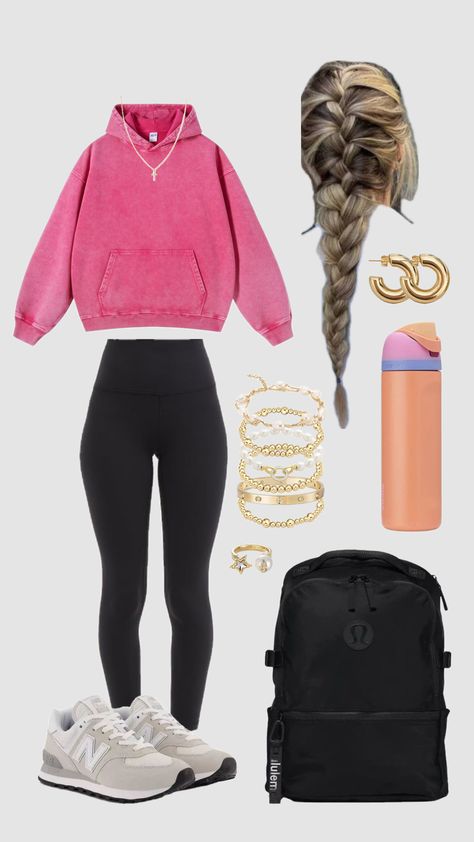 Cute Girly Outfits For School Winter, Cute Outfits With Lululemon Leggings, Outfit Inspo With Black Leggings, Outfit Inspo For School Leggings, Winter Outfit Ideas School, Preppy Fall Outfits For School, Pink Outfits Comfy, Cute School Outfits Leggings, Comfy School Outfits Leggings