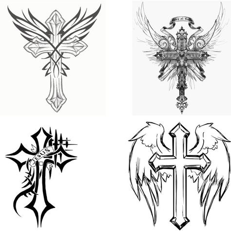 Angel Wings Folded, Cross Stencil, Cross With Wings Tattoo, Cross With Wings, Cross Silhouette, Cross Clipart, Cross Drawing, Y2k Cross, Cross Tattoo For Men