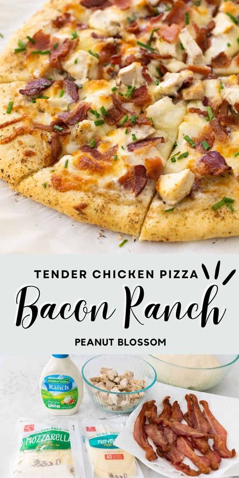 Chicken Bacon Ranch Pizza Shredded Chicken Pizza, Bbq Flatbread, Flatbread Appetizers, Guy Food, Bacon Ranch Pizza, Pizza Crust Recipe Easy, Ranch Pizza, Chicken Bacon Ranch Pizza, Oven Food