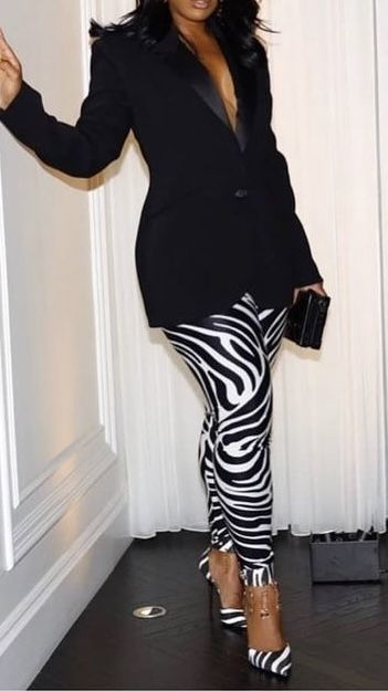 Sheena Nachae''s Amazon Page Zebra Print Outfits Black Women, Animal Print Outfits Black Women, Zebra Print Outfits, Zebra Print Clothes, Weird Outfits, Outfits Black Women, Casual Blazer Women, Animal Print Outfits, Animal Print Leggings