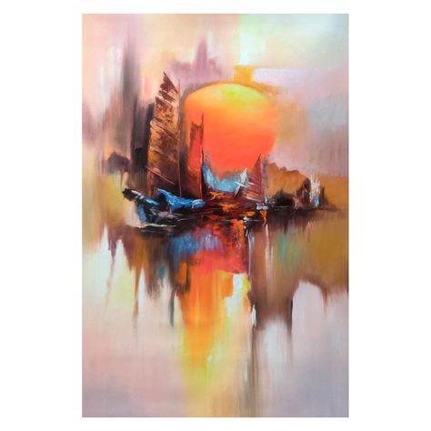 Beautiful sunrise painting in abstract style. Landscape painting (ART_6706_76404) - Handpainted Art Painting - 24in X 36in by Artist Kuldeep Singh. Please click here to buy this painting https://www.fizdi.com/landscape-painting-art_6706_76404-handpainted-art-painting-24in-x-36in/ #fizdiofficial #acrylic #canvas #acrylicpainting #painting #abstractart #modernart #abstract #abstractpainting #contemporaryart #creativeart #sunrise #morning #sunriselovers Sunrise Abstract Painting, Abstract Sunrise, Orange Artwork, Sunrise Painting, Abstract Elements, Abstract Landscape Painting, Beautiful Sunrise, Acrylic Canvas, Abstract Styles