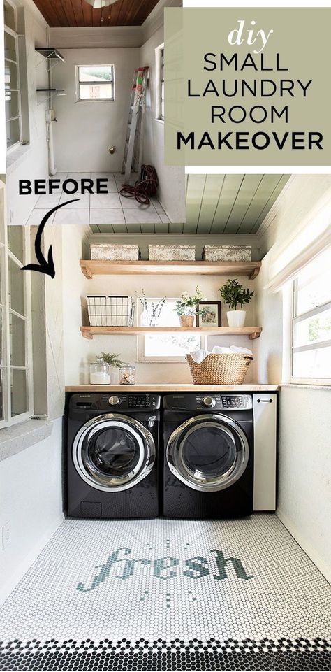 Budget-friendly DIY laundry room transformation! Butcher Block Laundry Room, Laundry Room Upgrade, Laundy Room, Materials Board Interior Design, White Laundry Rooms, Small Laundry Room Makeover, Jenna Sue Design, New Floors, Jenna Sue