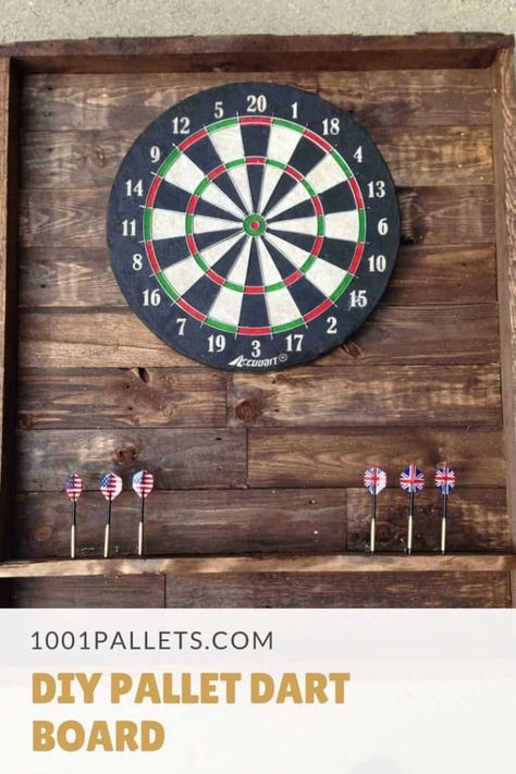 Simple design for a dartboard. 30" x 36" makes for ample room for missed shots without damaging the wall. Used […]  #Dartboard, #PalletIdeasForKids, #PalletWalls, #RepurposedPallets #PalletWallsPalletDoors Diy Pallet Decoration, Dart Board Wall, Diy Pallet Wall, Special Walnut Stain, Dart Boards, Man Cave Home Bar, Pallet Decor, Pallet Wall, Dart Board