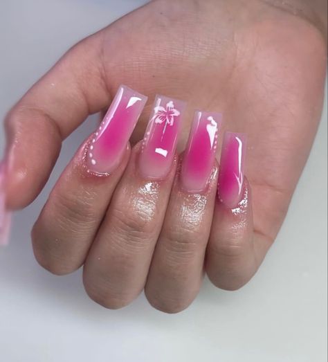 Cute Shorter Acrylic Nails, Cute Nails Acrylic Summer Square, Aura Nails Tapered Square, Nail Ideas Vacation Summer, Square Airbrush Nails, Pink Aura Nails Square, Punta Cana Nails, Short Airbrush Nails, June Birthday Nails