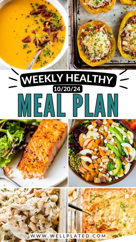 Weekly Meal Plan for the week of 10.20.24. My free weekly meal plans take the hassle out of planning for your week! Recipe include soups, salmon, and pasta! 2 Week Healthy Meal Plan, How To Make A Weekly Meal Plan, Japanese Weekly Meal Plan, Healthy Weekly Meal Plan For Two, Healthy Menus For A Week, Healthy Food Week Plan, Healthy Weekly Meal Plan Families, Food Planning Weekly, Weekly Meal Plan For One