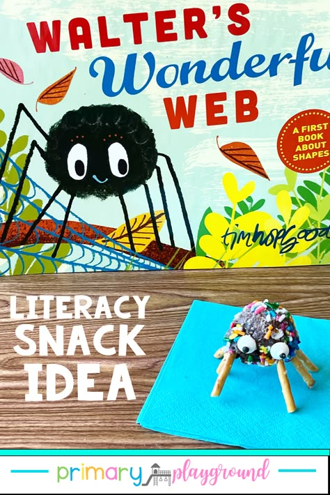 Preschool Activities Based On Books, Picture Book Inspired Snacks, Spider Snacks Preschool, Interactive Read Aloud Preschool, Book Inspired Snacks, Kindergarten Books With Activities, Literacy Snack Ideas, Walter's Wonderful Web Activities, Alphabet Snacks