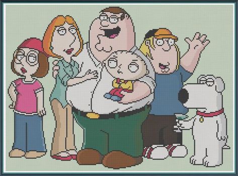 Family Guy Pixel Art Pattern Crochet Family, Seth Macfarlane, Easy Perler Beads Ideas, Pixel Art Templates, Pixel Drawing, Animal Cross Stitch Patterns, Tony Stewart, Beads Pictures, Stitch Cartoon