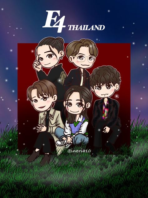 F4 Thailand Drawing, Meteor Necklace, Kdrama Fanart, Thailand Wallpaper, Necklace Drawing, F4 Thailand, Friend Crafts, Birthday Card Craft, Cartoon Photo