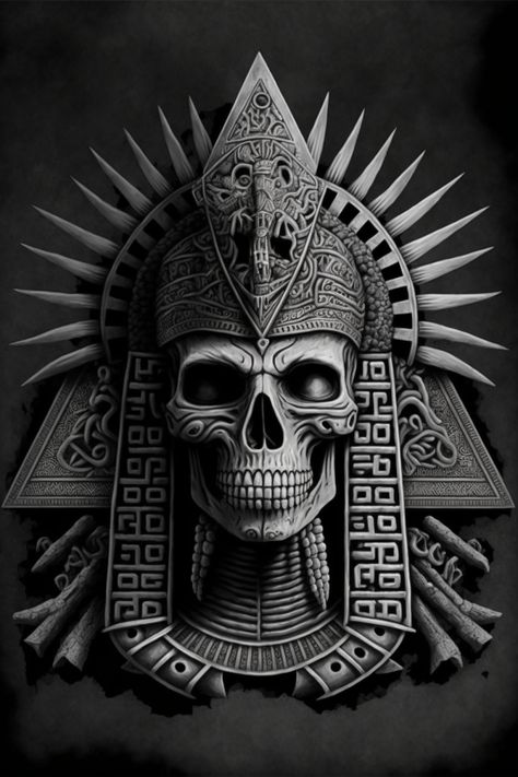 Aztec Skeleton, Aztec Warrior Tattoo, Aztec Tattoos Sleeve, King Warrior, Aztec Artwork, Skeleton King, Mayan Tattoos, Aztec Tattoos, Mexican Art Tattoos