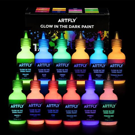 ARTFLY Glow in The Dark Paint, Glow Paint Set of 12 Bright Colors 30ml/1oz, Acrylic Glow in The Dark Paint Perfect for Art Painting, DIY projects, Halloween and Christmas Decorations, Rich Pigments : Amazon.co.uk: Home & Kitchen Glow In Dark Paint, Art Painting Diy, Glow In The Dark Paint, Glow Paint, Dark Paint, Halloween Christmas Decorations, Diy Halloween Projects, Paint Types, Acrylic Paint Set