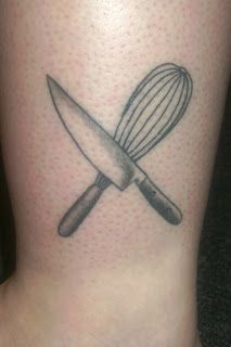 Whisk and knife tattoo. I'd do something like this but on my side and a French whisk and a santuko. Whisk Tattoo, Cooking Tattoo, Culinary Tattoos, Chef Tattoo, Food Tattoos, Knife Tattoo, Small Wrist Tattoos, Tattoo Blog, A Tattoo