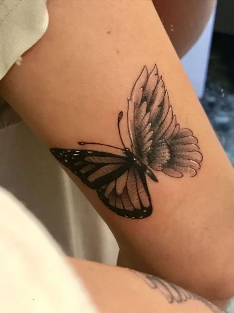 Remembrance Sleeve Tattoos, Angel Butterfly Tattoo Wings, Angle Butterfly Tattoo, Butterfly Tattoo Feminine, Butterfly Tattoo In Memory Of, Memorial Tattoo Butterfly, Butterfly Tattoo With Fingerprint, Angel Wing Butterfly Tattoo, Butterfly Fingerprint Tattoo