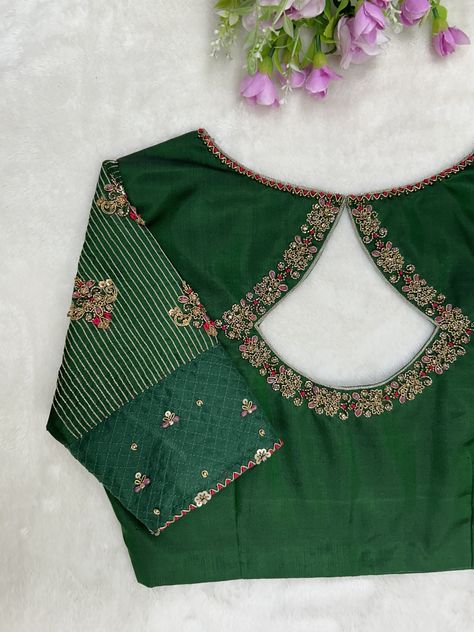 Blouse V Neck Designs Latest, Appliqué Work, Indian Blouses, Brocade Blouse Designs, Magam Work, Silk Saree Blouse Designs Patterns, Blouse Works, Aari Design, Latest Blouse Designs Pattern