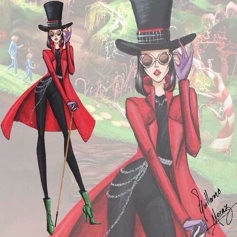 This is a cartoon image of a female Willy Wonka. I pinned this as i believe this drawing could be relevant to my research. However, it also shows an example I could use for costume design. Tim Burton Fashion, Tim Burton Personajes, Tim Burton Characters, Kaptan Jack Sparrow, Tim Burton Style, Tim Burton Art, Hayden Williams, Tim Burton Movie, Dark Style