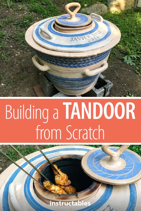 Build a Tandoor oven from clay. With it you can cook a variety of items. When things like fat or marinade drip from your items, they fall into the center and cause a smoking effect that gives the food a unique flavor. #Instructables #barbecue #backyard #cooking #outdoors #charcoal Off Grid Oven, Tandoor Oven Diy, Tandoori Oven Diy How To Build, Diy Tandoori Oven, Clay Oven Outdoor, Barbecue Backyard, Tandoori Oven, Oven Diy, Tandoor Oven