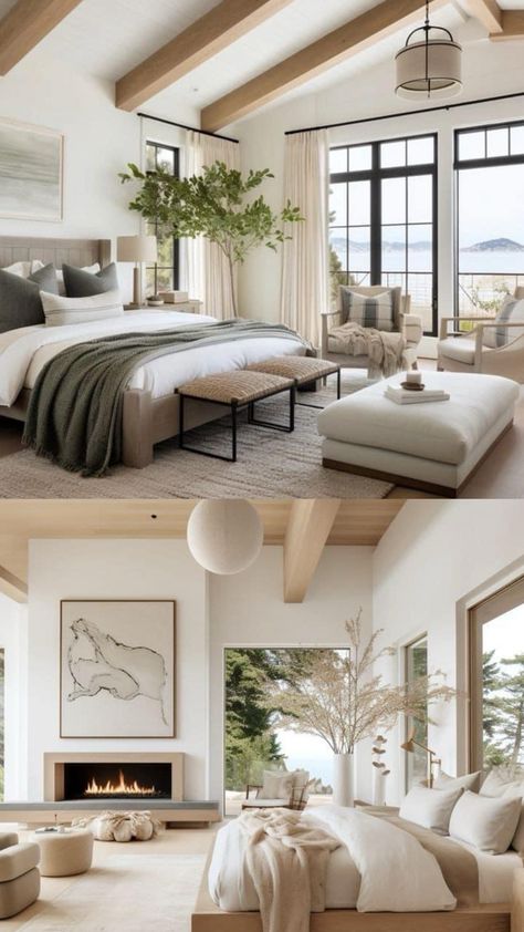 Primary Bedroom Ideas Vaulted Ceiling, Primary Bedroom With Vaulted Ceiling, Upstairs Bedroom Layout, Cathedral Ceiling Bedroom Master Suite, Parents Retreat Master Suite, California Modern Bedroom, Bedroom Reference, Parents Retreat, Vaulted Ceiling Bedroom