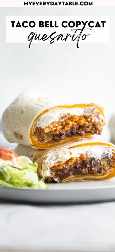 black bean quesarito pin image Quesarito Recipe, Taco Bell Copycat, Vegetarian Mexican Recipes, Taco Bell Recipes, Bean Burritos, Vegetarian Mexican, Black Bean Recipes, Flavorful Vegetables, Burritos Recipe