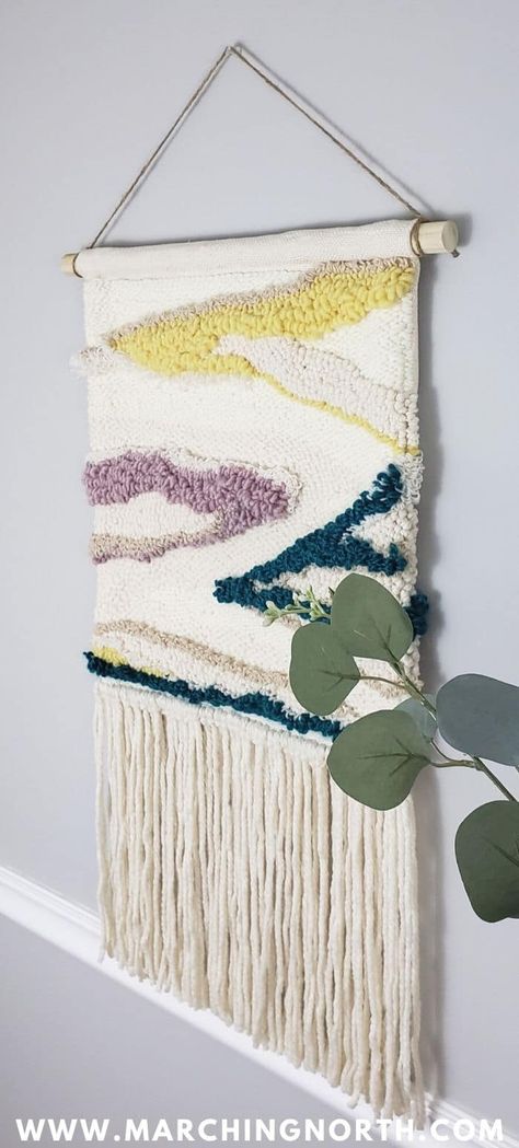 Learn how to make a DIY Punch Needle Wall Hanging fiber art with this tutorial and TWO VIDEOS! Make your own DIY Wall Art with yarn, punch needles, and Monk's cloth that's textured like a woven wall hanging! #punchneedle #DIYwalldecor #fiberart #embroidrey #yarn #DIYcrafts Wall Art With Yarn, Art With Yarn, Punch Needle Wall Hanging, Diy Punch Needle, Wall Art Gold Leaf, Punch Needle Art, Art Gold Leaf, Punch Needling, Fiber Art Wall Hanging