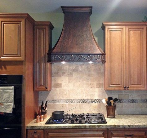 Traditional Style "Venetian" Copper Range Hood Copper Kitchen Hood, Olive Green Paints, Kitchen Copper, Copper Hood, Copper Range Hood, Kitchen Exhaust, Custom Range Hood, Kitchen Range Hood, High End Kitchens