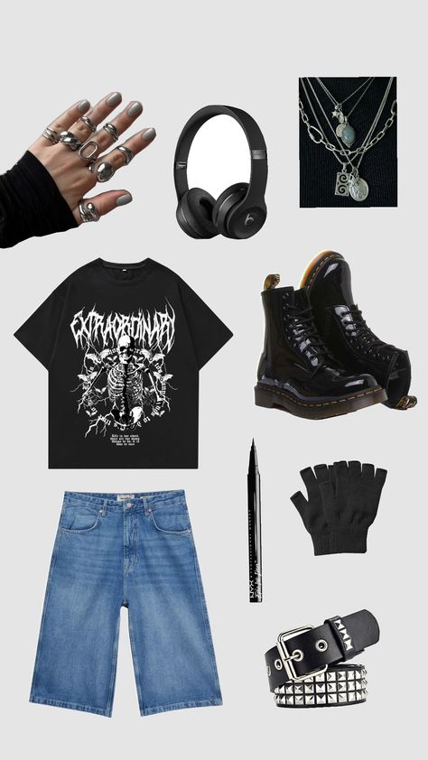 fit grunge Grunge Lookbook, Fashion Teenage School, Collage Black, Grunge Fits, Dark Fashion, School Outfit, Lookbook, Cute Outfits, Collage