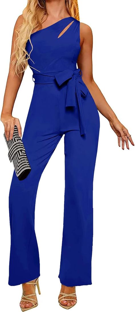 Amazon.com: AUXDIO Womens Sexy Blue Jumpsuit One Shoulder Asymmetric Dancing Cut-out Sleeveless Stylish Wide Leg Pants Outfit Blue L : Clothing, Shoes & Jewelry Jumpsuit With Tennis Shoes, Blue Jumpsuit Outfit, Blue Jumpsuits Outfit, Jumpsuit One Shoulder, Wide Leg Jumpsuits, Wide Leg Pants Outfit, Formal Jumpsuit, Leg Pants Outfit, Blue Jumpsuit