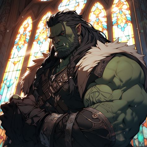 Orc Barbarian Male, Half Orc Dnd Male, Barbarian Character Design Male, World Of Warcraft Orc, Half-orc Male, Orc Barbarian, Half Orc Barbarian, Dnd Orc, Barbarian Dnd