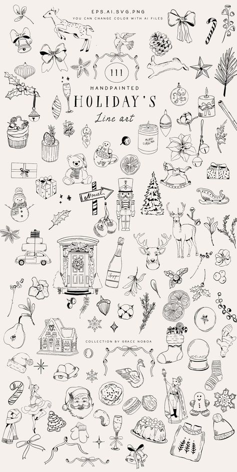 Whimsical Christmas Line Art Clipar Holiday Season Hand Draw Doodle Clipart Christmas Svg Elements Editable Clipart Bundle - Etsy Christmas Line Art, Doodle Line Art, Doodle Clipart, Christmas Sketch, Christmas Graphic Design, Draw Doodle, Christmas Doodles, Clipart Christmas, Hand Draw