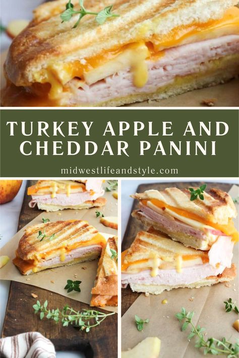 Turkey Apple and Cheddar Panini - Midwest Life and Style Blog Turkey Panini Sandwiches, Apple And Cheddar, Turkey Panini, Turkey Apple, Cheese Panini, Apple Sandwich, Panini Sandwiches, Main Dish Casseroles, Deli Turkey