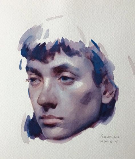 Stephen Bauman, watercolor on arches paper, cold pressed. Stephen Bauman, Watercolor Face, Figure Sketching, Sketch Painting, Realistic Art, Art Tutorials Drawing, Watercolor Portraits, May 20, Painting Style