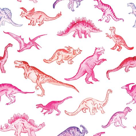 "Created by The Messy Painter. This incredibly detailed wallpaper was hand painted by Crystina Castiglione for her wallpaper collection, exclusive to MUSE Wall Studio. The super fun and vibrant dinosaur patterns are intended for any child to brighten a playroom or make for a fun accent wall in a bedroom. Crystina was inspired to begin creating more children's patterns when she became a mom herself and noticed a huge lack of playful, yet soft and transitional patterns for decorating childrens roo Pink Wallpaper For Macbook, Pink Dinosaur Bedroom, Pink Dinosaur Room, Pink Wallpaper Dinosaur, Dinosaur Themed Nursery Wallpaper, Pink Dinosaur Background, Dinosaur Toddler Room, Pink Toddler Rooms, Dinosaur Bedroom