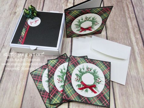 Painted Harvest 3x3 Wreath Cards Gift Idea....#stampyourartout - Stampin’ Up!® - Stamp Your Art Out! www.stampyourartout.com Paper Card Design, Christmas Cards 2017, Wreath Cards, 3x3 Cards, Christmas Craft Fair, Christmas 3d, Pizza Boxes, Pizza Box, Mini Cards