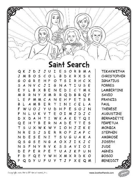 Enjoy printable activity sheet from Brother Francis! This activity sheet can be duplicated for classrooms and activities. Not for resale. Ccd Activities, Catholic Kids Activities, Catholic Sacraments, Kids Word Search, Catholic Confirmation, Catholic Education, Saints Days, Bible Stories For Kids, School Cartoon