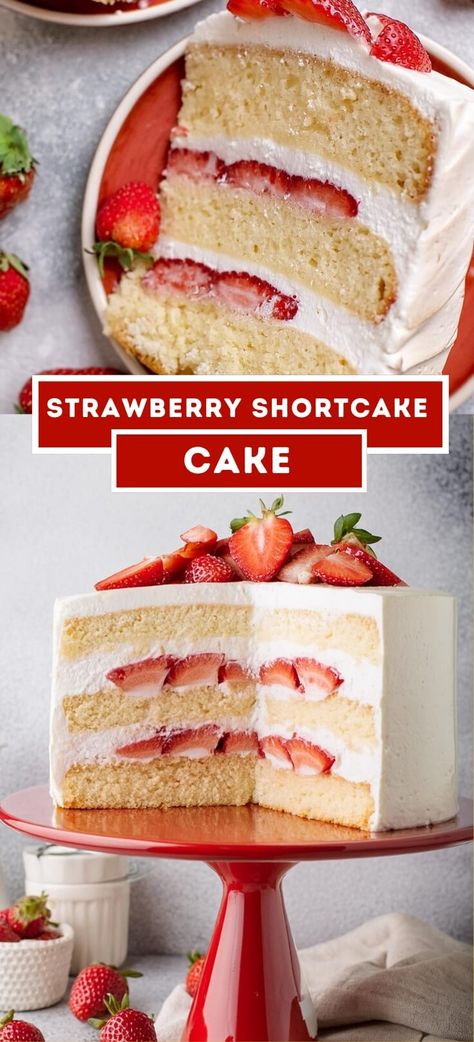 Strawberry Shortcake Cake | Page 2 of 2 Strawberry Things, Cream Cheese Coffee Cake, Shortcake Cake, Soft Cake, Strawberry Shortcake Cake, Moist Vanilla Cake, Rich Cake, Chilled Desserts, Strawberry Rhubarb Pie