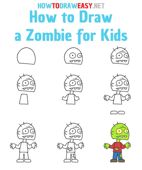 How to Draw a Zombie Step by Step #Zombie #ZombieDrawing #HalloweenDrawing #Halloween #EasyHalloweenDrawing #ZombieHalloween #HalloweenAesthetic #HalloweenDrawings #HowtoDrawaZombie #HowtoDrawaCartoon #HalloweenDrawingIdeas #DrawingsforKids How To Draw Zombies Step By Step, How To Draw Halloween Stuff For Kids Easy, Zombie Sketch Easy, How To Draw A Zombie Step By Step, Zombie Activities For Kids, How To Draw Halloween Characters, How To Draw A Zombie, Halloween Drawing Step By Step, Halloween How To Draw