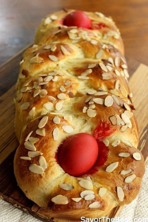 Greek Easter Bread (Tsoureki) Easter Sweet Bread, Greek Easter Recipes, Red Eggs, Greek Easter Bread, Pane Dolce, Mediterranean Spices, Greek Sweets, Greek Easter, Greek Desserts