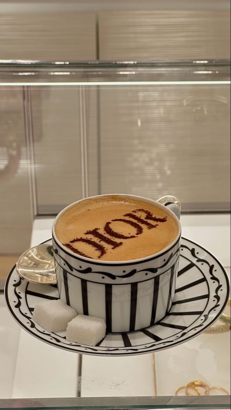 Luxury Cups, Dior Coffee, Dior Cafe, Coffee Luxury, Business Banking, Coffee Aesthetics, Luxury Coffee, Parisian Cafe, Chanel Store