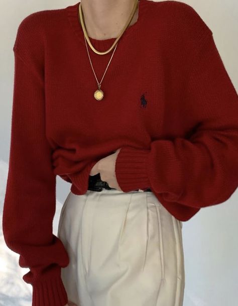 H&m Red Sweater, Trendy Red V-neck Sweater, Vintage Red Crew Neck Sweater, Classic Red V-neck Sweater, Vintage Red V-neck Outerwear, Celebrity Costumes, Everyday Fashion Outfits, Revolve Clothing, Fashion Attire