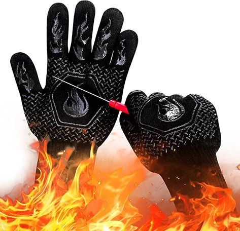 Amazon.com: BBQ Fireproof Gloves, Grill Cut-Resistant Gloves 1472°F Heat Resistant Gloves, Non-Slip Silicone Oven Gloves, Kitchen Safe Cooking Gloves for Oven Mitts,Barbecue,Cooking, Frying,13.5 Inch-Black : Everything Else Cooking Gloves, Bbq Gloves, Heat Resistant Gloves, Cut Resistant Gloves, Oven Gloves, Kitchen Gloves, House Accessories, Oven Cooking, Oven Glove