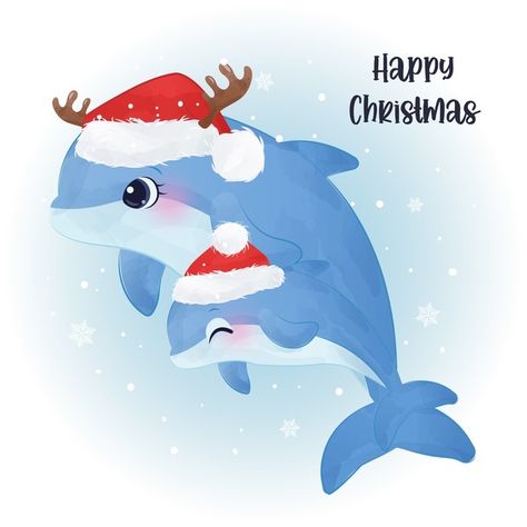 Cute Christmas Illustration, Baby Elephants Playing, Funny Dolphin, Baby Dolphin, Cartoon Dolphin, Giraffe Illustration, Panda Illustration, Whale Stuffed Animal, Baby Dolphins