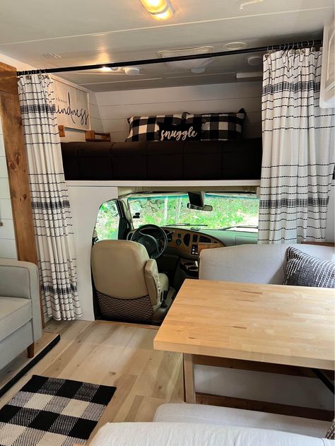 Old Motorhome Makeover, Class C Cabover Bed Ideas, Driving Rv Remodel, Rv Class C Over Cab Bed Remodel, Class C Rv Interiors, Small Motorhome Remodel, Class C Rv Remodel Interiors, Class C Rv Renovation Ideas, Winnebago Remodel