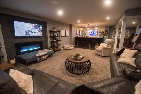 Basement Family Rooms, Finished Basement Designs, Dream Basement, Basement Bar Designs, Basement Inspiration, Man Cave Basement, Basement Living Rooms, Cozy Basement, Diy Basement