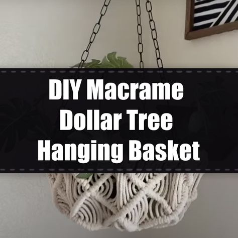 DIY Macrame Dollar Tree Hanging Basket Macrame Hanging Baskets Tutorial, Plant Basket Diy, Hanging Vegetable Basket, Hanging Baskets Diy, Hanging Basket Storage, Tiered Fruit Basket, Macrame Basket, Metal Hanging Planters, Jute Hanging